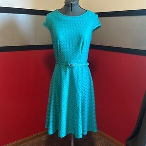 Blue Ribbed A-Line Midi Dress for Wedding Guest